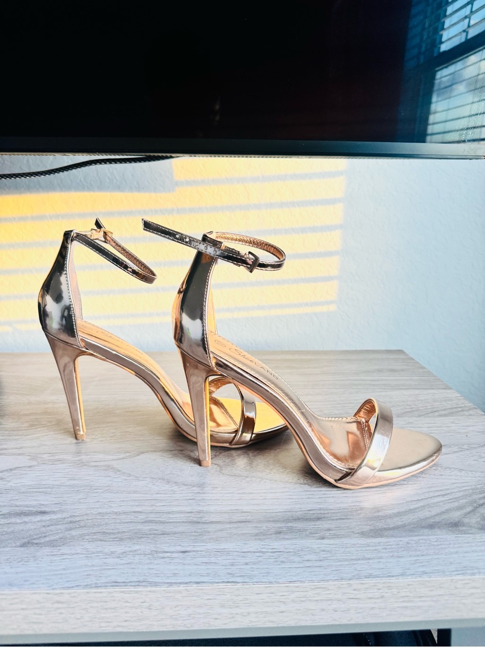 Shoe Land Metallic Rose Gold Ankle-Strap Stiletto Heels